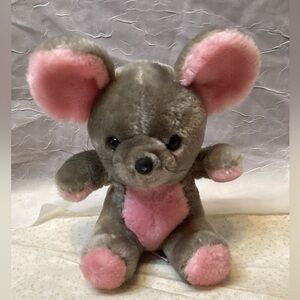 Vintage Swib Plush Mouse Stuffed Toy 1984 Made Hong Kong Pink & Grey